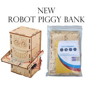 Robot Piggy Bank STEM Craft DIY Wood Coin Eating Puzzle Project Science Toy NEW